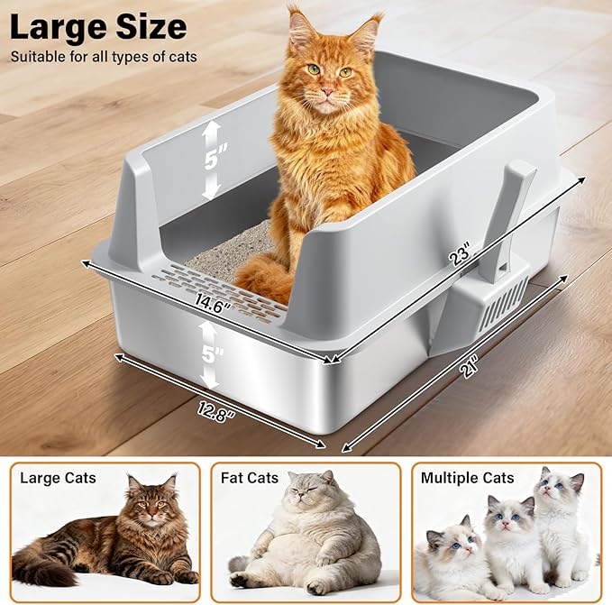 Stainless Steel Litter Box, XL Metal Cat Litter Box - Image 2