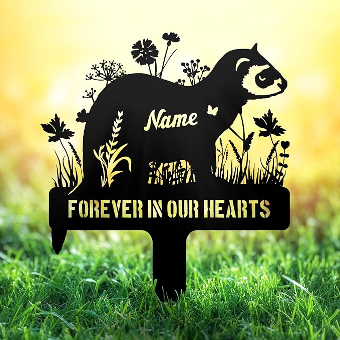 Personalized Metal Ferret Memorial Stake – Custom Pet Grave Marker Tombstone by NIWAHO