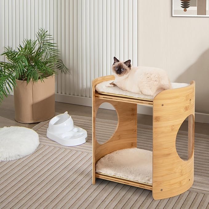 Tangkula Elevated Cat Bed for Indoor Cats, 2-Tier Cute Small Cat Tree Tower - Image 2