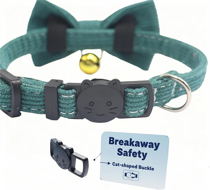 THAIN Cat Collar with Bow Tie and Bell, Breakaway Adjustable Cute Soft Corduroy - Image 3