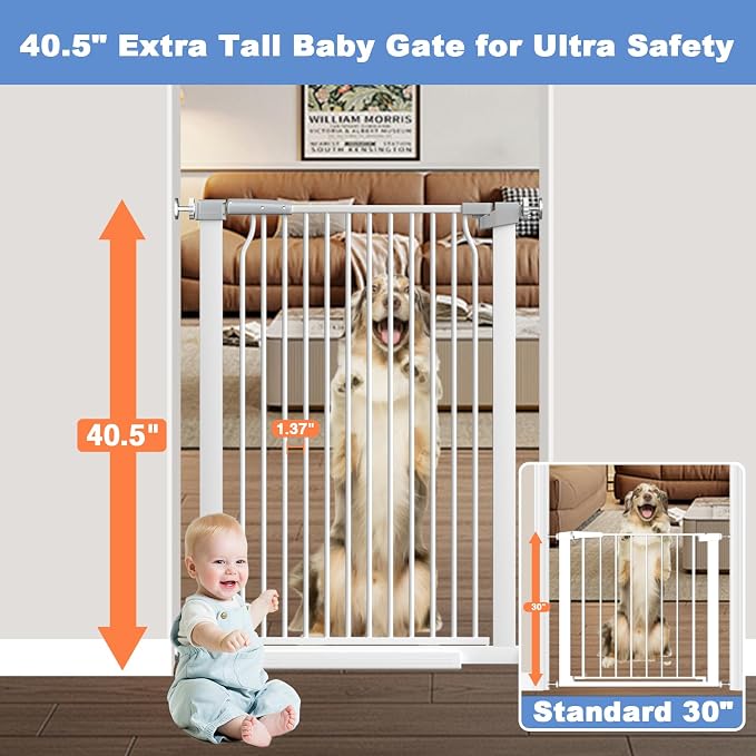 72.2"-76.7" Extra Wide Baby Gate, 40.5" Tall Dog Gate Indoor, Walk Through Pet - Image 2