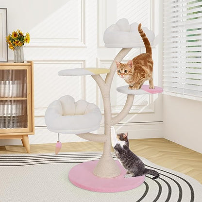 Tangkula 48.5 Inch Cute Cat Tree, 2 Padded Perches, 2 Platforms, Ice - Image 3