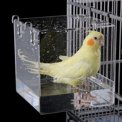 Hanging Cube Bird Bath Cage, Transparent Bird Bathtub Bath Shower by Xxmbbjy