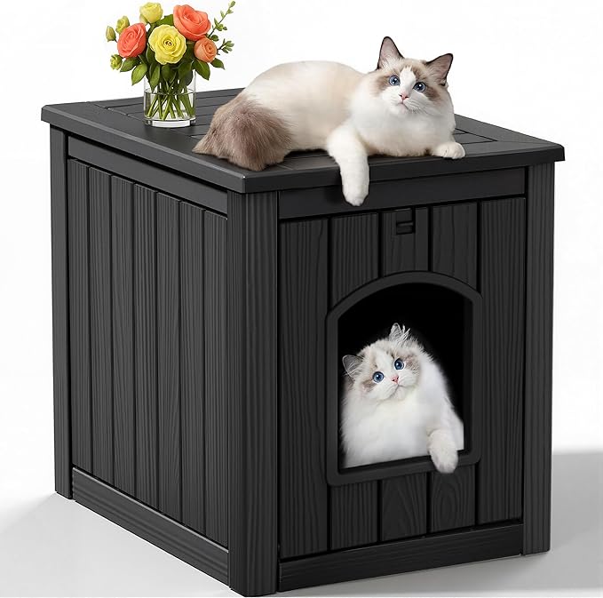 Cat Litter Box Enclosure, Openable Front Door & Raised Floor by KFY
