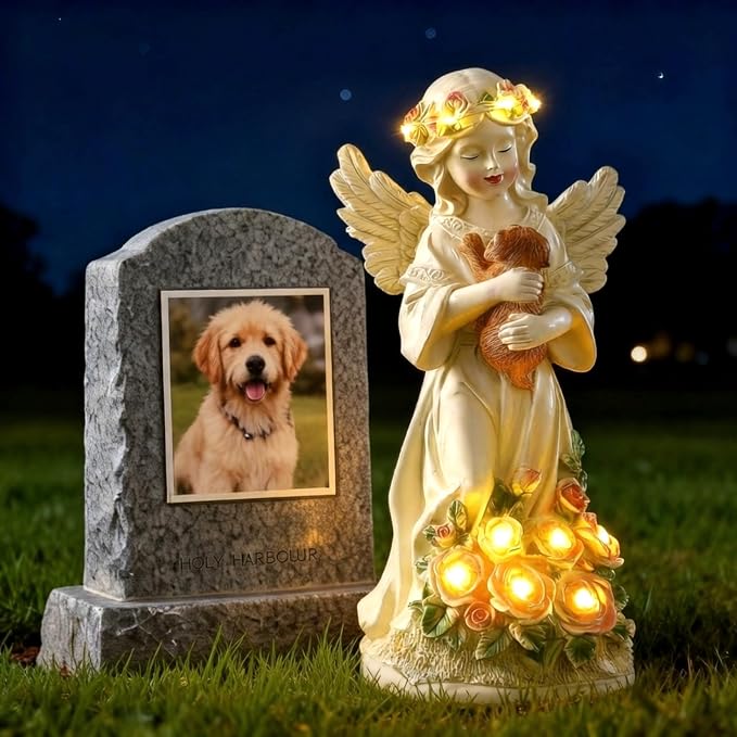 Chunful Solar Angel Dog Memorial Statue 10" Resin Pet Memorial Gift by Chunful