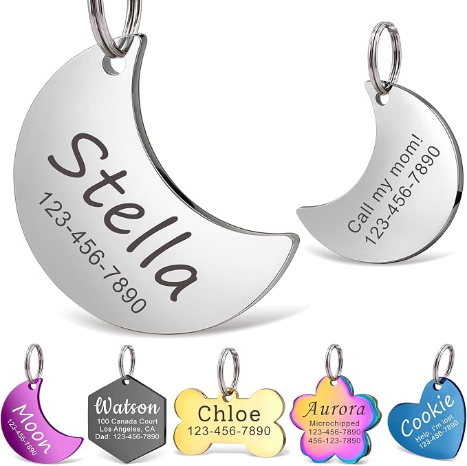 Anavia Personalized Pet ID Tags, Stainless Steel Glossy Laser Engraved Dog Cat by Anavia