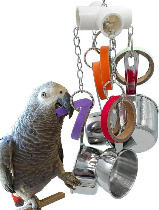 Durable Bird Parrots Pots and Bagel Toys, Pullable Stainless Steel Cup and by WelcometoGILYGI%E2%80%98sWorld