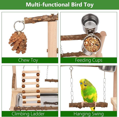 Wontee Bird Playground Wooden Bird Perch Stand Ladder Swing - Image 3
