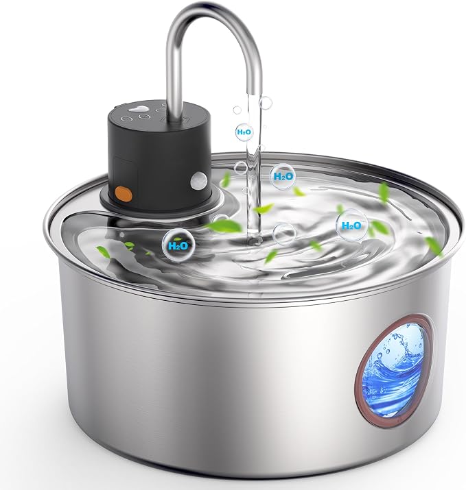 Wireless Cat Water Fountain Stainless Steel, Cordless Automatic Pet Water by PetHealthUpgrade
