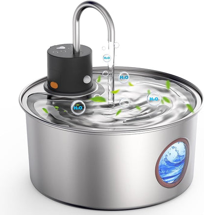 Wireless Cat Water Fountain Stainless Steel, Cordless Automatic Pet Water by PetHealthUpgrade