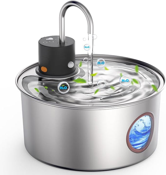Wireless Cat Water Fountain Stainless Steel, Cordless Automatic Pet Water by PetHealthUpgrade