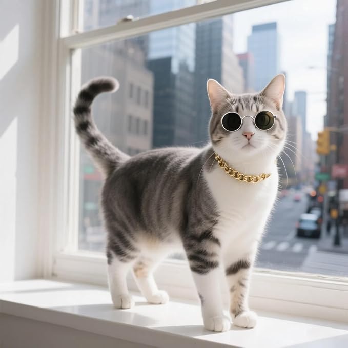 Gold Cat Chain Collar, Adjustable Cuban Link Necklace - Image 6