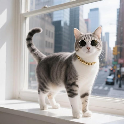Gold Cat Chain Collar, Adjustable Cuban Link Necklace - Image 6