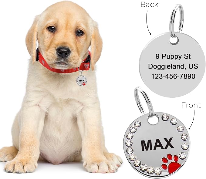 Paw Shape Dog ID Tag Stainless Steel Custom Laser Engraved, Cute Bling Glitter - Image 5