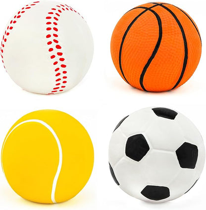CHIWAVA 4 Pack 2.4" Squeak Latex Puppy Dog Toy Ball Sports Balls Sets Fetch - Image 5