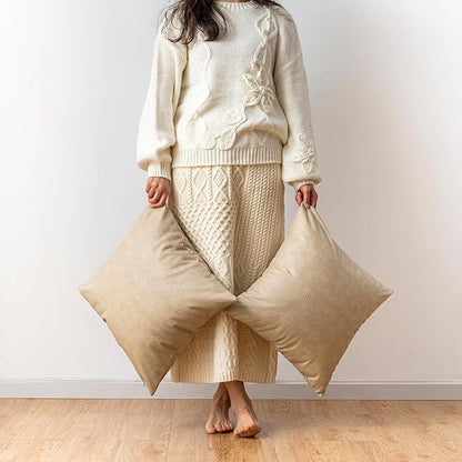 Oversized Neutral Decorative Leather Pillow Cover Pack of 2, - Image 4