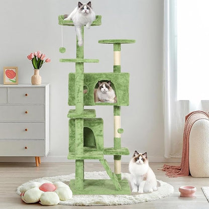 70 Inch Green Cat Tree, Tall Cat Tower by GINMAON