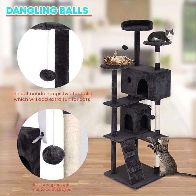 FDW | 70" Cat Tree Tower | Dark Gray | Multi-Level Indoor Activity Center - Image 3