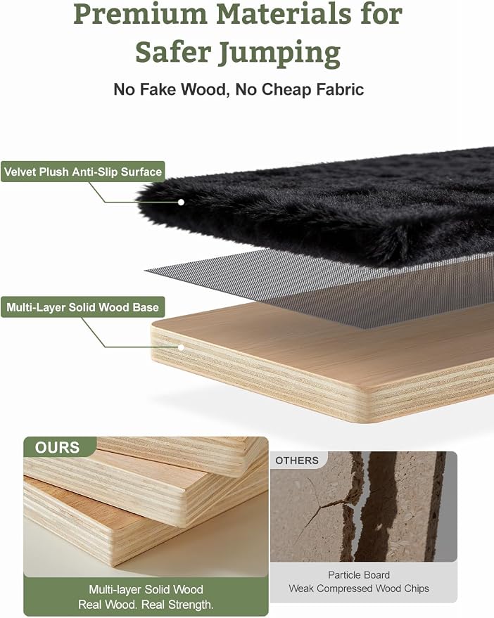 5-in-1 Cat Wall Shelves, Solid Wood & Velvet & Sisal Scratcher, 44lbs Max Load - Image 6