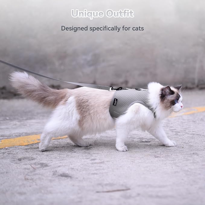 Cat Harness and Leash for Walking Escape Proof Breathable Mesh Fabric, Solid - Image 9