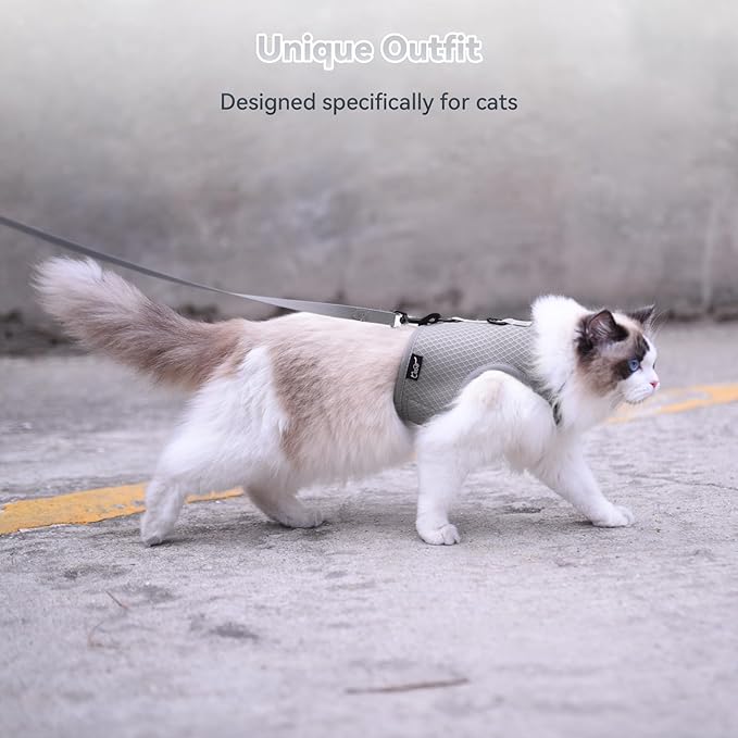 Cat Harness and Leash for Walking Escape Proof Breathable Mesh Fabric, Solid - Image 9
