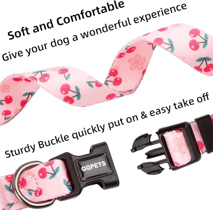 QQPETS Adjustable Soft Dog Collar: Print Flower Pink Multicolor Cute Patterns - Image 3