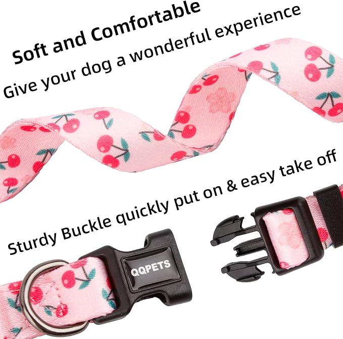 QQPETS Adjustable Soft Dog Collar: Print Flower Pink Multicolor Cute Patterns - Image 3