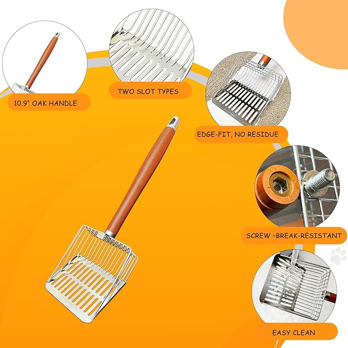 Designed for Deep Litter Boxes, Long Handle Metal Cat Litter Scoop - Image 3