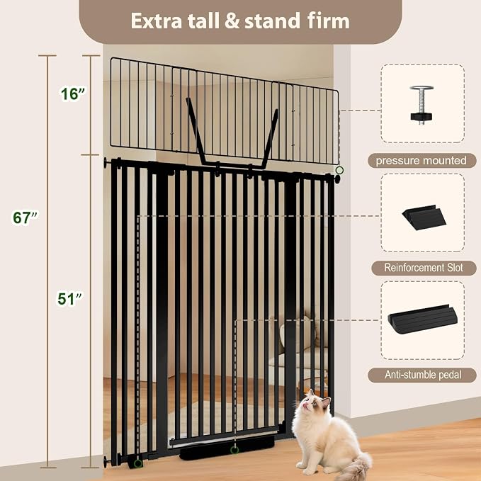 67" High Extra Tall Cat Gate for Doorway, 29.5-49.21" Extra Wide Pet Gate - Image 6