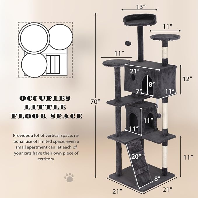 Heavy Duty Cat Tree Tower, Cat Condo, Hanging Ball, Light Grey - Image 6