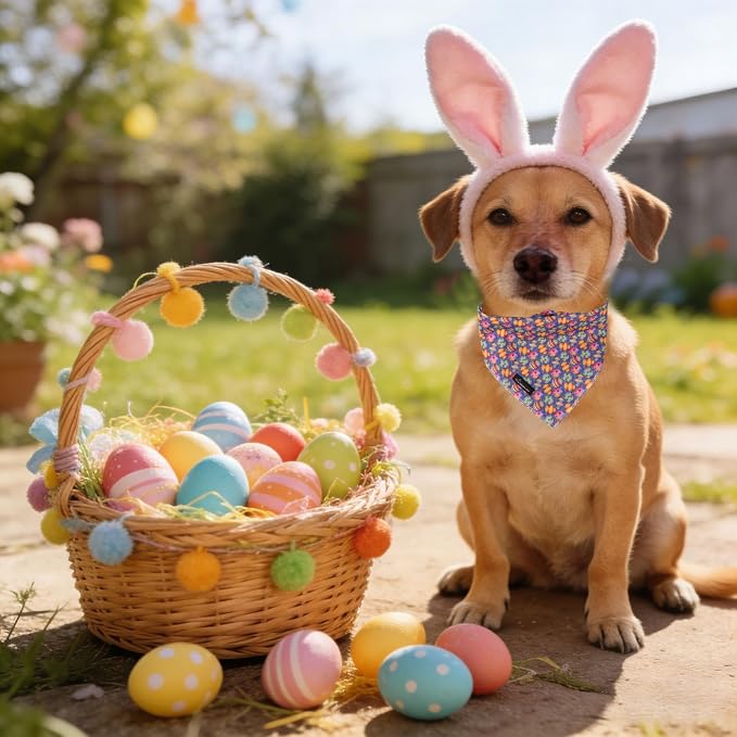 ARING PET Easter Dog Bandanas, Cute Purple Colorful Eggs Pet Bandana Scarf - Image 4