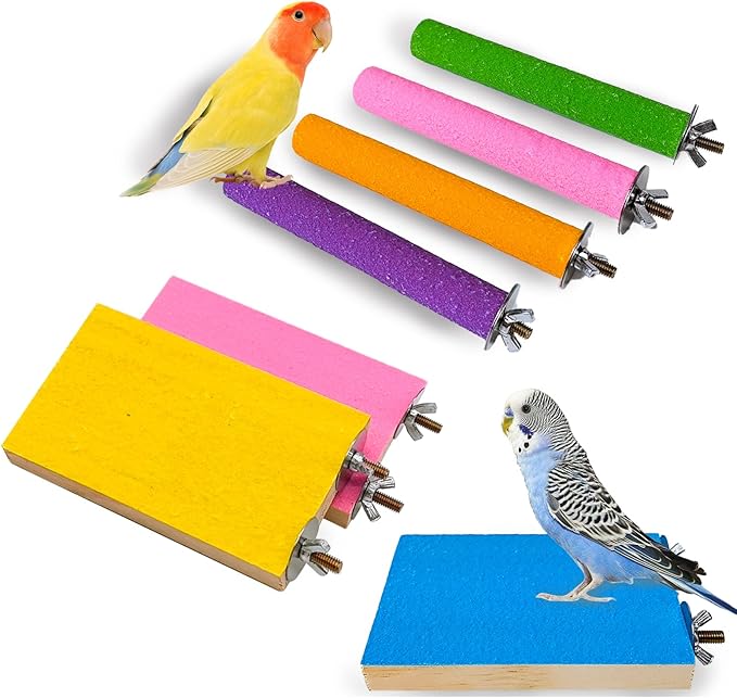 7 PCS Parrot Perch Stand Natural Wood Bird Perch Stand Platform Paw Grinding by Hamiledyi