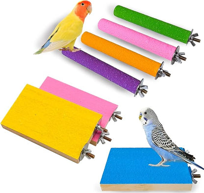 7 PCS Parrot Perch Stand Natural Wood Bird Perch Stand Platform Paw Grinding by Hamiledyi