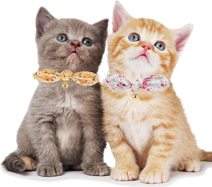 2 Pack Cotton Cat Collar, Removable Bowtie, Floral Pattern, Safety Breakaway - Image 2