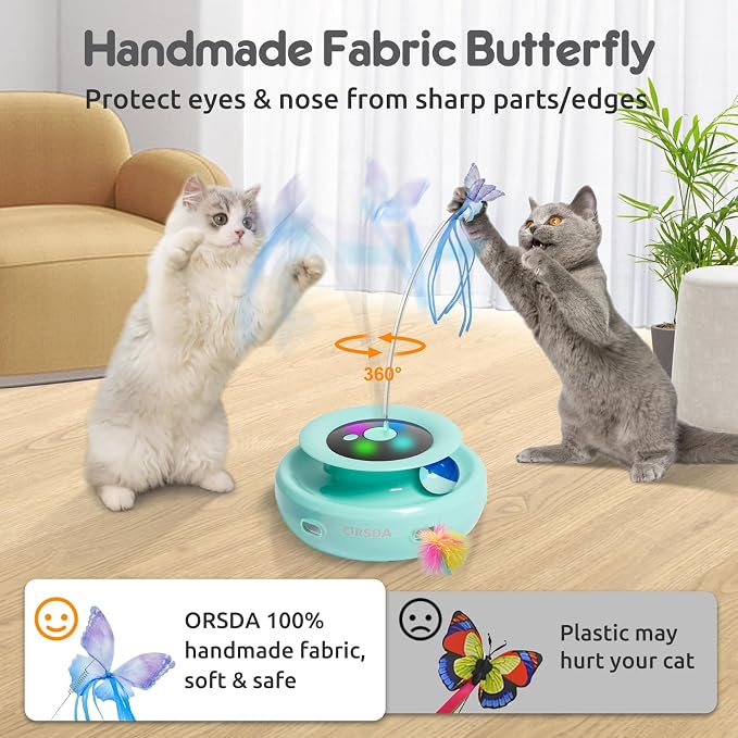 ORSDA Cat Toy, 3-in-1 Automatic Interactive Electronic Moving Ambush Feather - Image 4