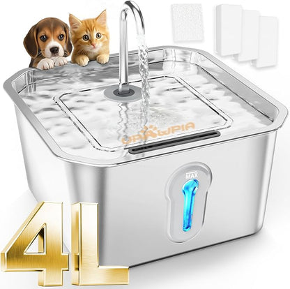 4L Large Capacity Cat Water Fountain Stainless Steel by UPAWPIA