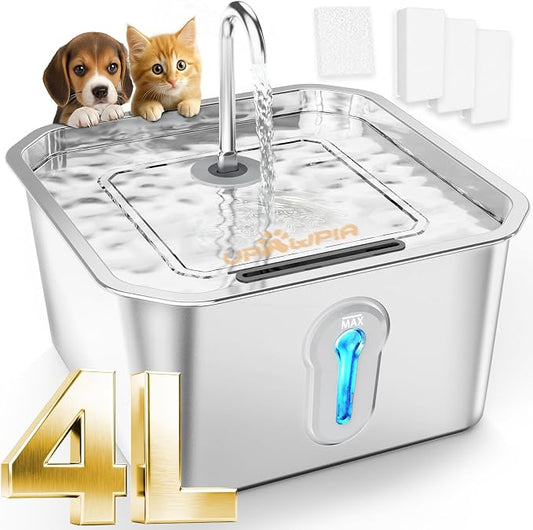 4L Large Capacity Cat Water Fountain Stainless Steel by UPAWPIA