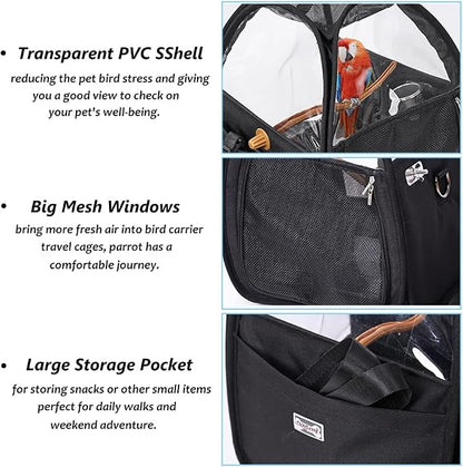 Bird Travel Cage Bag with Stand, Feeding Cup - Image 3