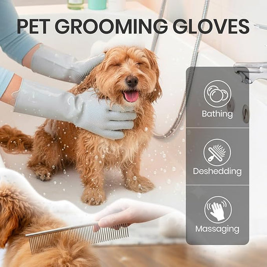 DELOMO Dog Washing Gloves with Comb: Soft and Gentle Silicone Pet Grooming - Image 2