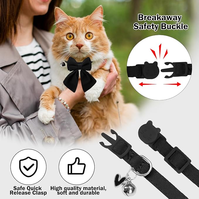 Cat Collar Breakaway with Bells, Soft Pure Cotton Bowtie Collar - Image 4