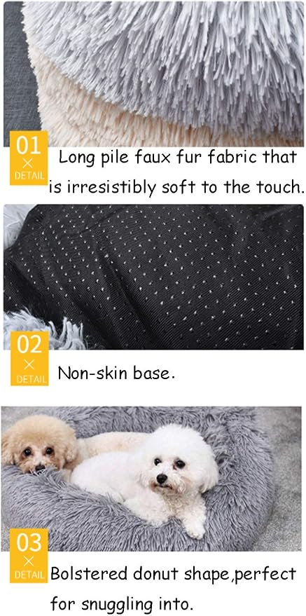 BODISEINT Faux Fur Dog Bed, Shag Round Anti-Anxiety Pet Calming Doughnut Cuddler - Image 5