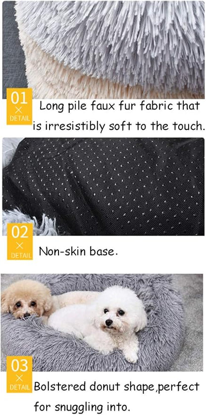 BODISEINT Faux Fur Dog Bed, Shag Round Anti-Anxiety Pet Calming Doughnut Cuddler - Image 5