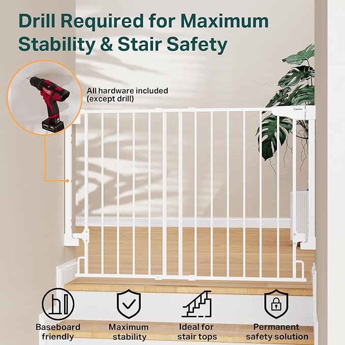 Cumbor 29.2–43" Baby Gate for Stairs, Wall-Mounted, Expandable No Bottom Bar - Image 4