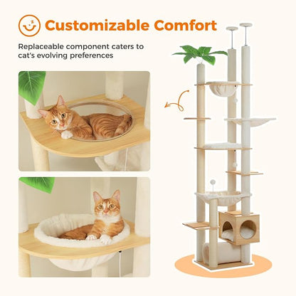PETEPELA Floor to Ceiling Cat Tree, 93.3''-100.8'' Height Adjustable Wooden Cat - Image 5