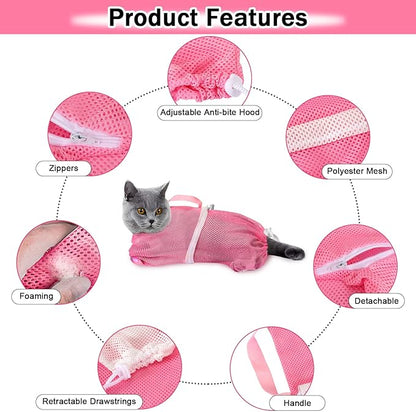JULMELON Cat Washing Bag 10 PCS Set, Adjustable Cat Shower Net Bag and Pet - Image 3