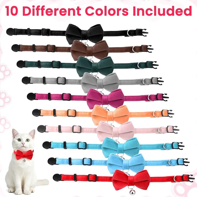 20 Pcs Cat Bowtie Collars with Bell, Solid Colors Kitten Bow Breakaway Cat - Image 5