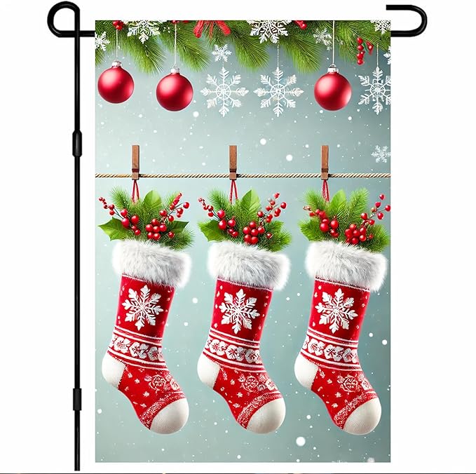 Christmas Garden Flag Three Stockings Winter Garden Flag 12x18 Inch Double by BlissYard