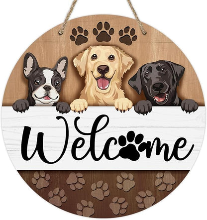 Deroro Welcome Dogs Front Door Sign, Paw Prints Wood Door Hanger Outdoor by DERORO
