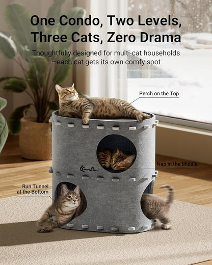 DownyPaws Cat House for Indoor Cats, 2-Storey Foldable Cat Bed Cave, Felt Cats - Image 2