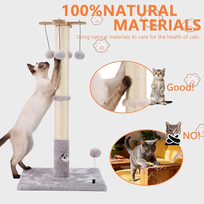 PAWSFANS Cat Scratching Post for Indoor Cats and Kittens, 30inches Tall Sisal - Image 5